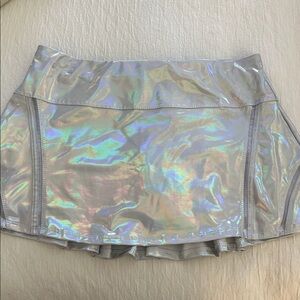 Lucky In Love Metallic Scallop Tennis Skirt XS Black Silver Ruffle Mini Skort